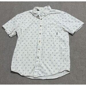 Billabong Shirt Mens Medium White Blue‎ Na Pali Short Sleeve Button Down Stretch